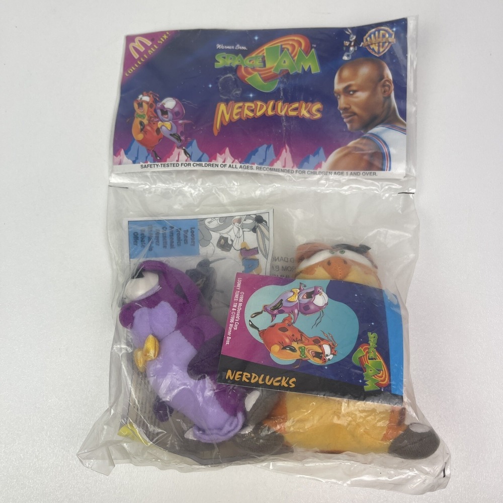 1996 McDonald's‎ Space Jam Nerdlucks 2 Bean Bag Plush Looney Tunes Sealed